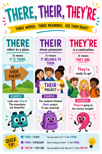 There, Their, They’re Classroom Display Poster | Literacy & SPaG Visual Aid | Homophones Resource