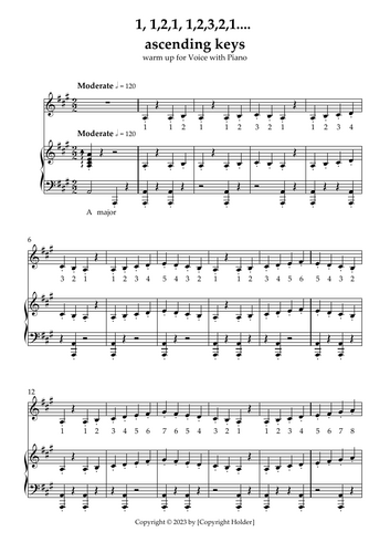 Ascending Vocal Warm Up 1, 121, 12321...