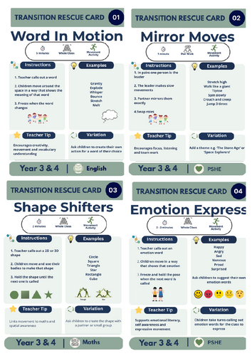 30 Year 3–4 Transition Rescue Cards | Teaching Resources