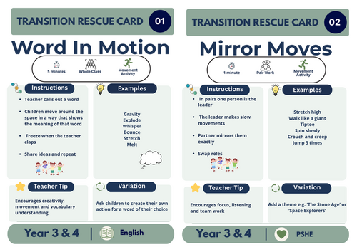 30 Year 3–4 Transition Rescue Cards | Teaching Resources