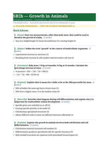 SB2b Growth in Animals | Edexcel GCSE Biology Topic Mastery Pack