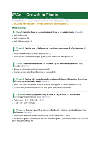 SB2c Growth in Plants | Edexcel GCSE Biology Topic Mastery Pack