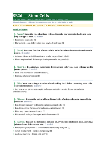 SB2d Stem Cells | Edexcel GCSE Biology Topic Mastery Pack