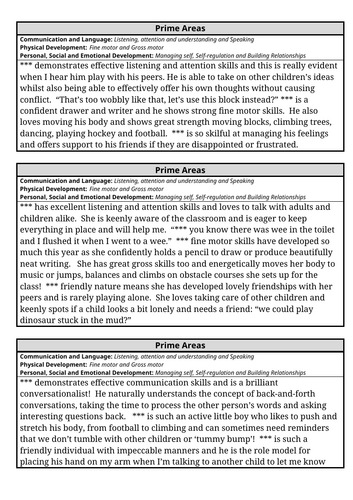 EYFS Report Writing Comment Bundle - Prime Areas, Specific Areas & COEL ...