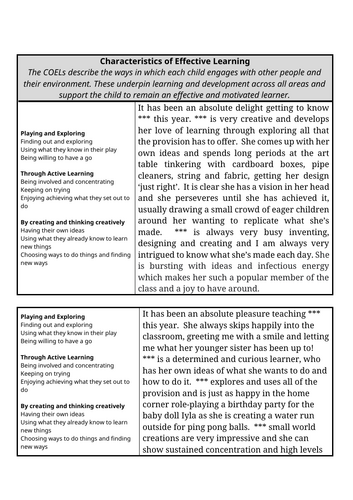 EYFS Report Writing Comment Bundle - Prime Areas, Specific Areas & COEL ...