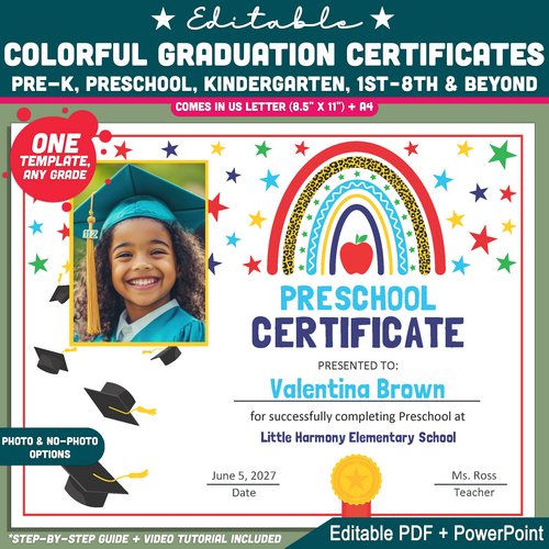 Editable Colorful Graduation Certificates, Bright Student Award ...
