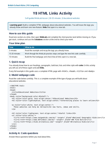 Year 8 HTML Basics Revision Pack | HTML Tags, Lists, Inline Styles ...