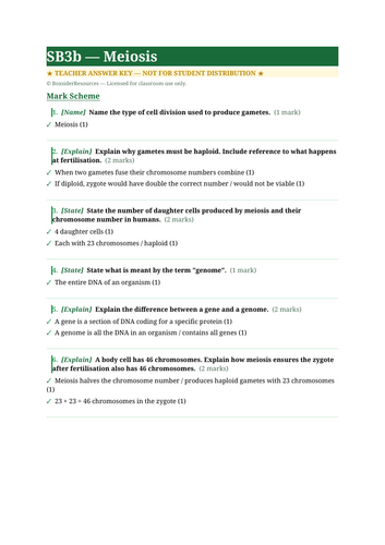 SB3b Meiosis | Edexcel GCSE Biology Topic Mastery Pack