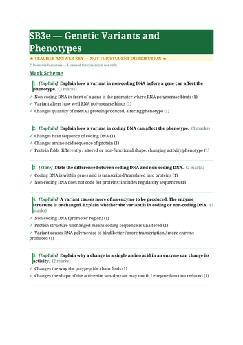 SB3e Genetic Variants and Phenotypes | Edexcel GCSE Biology Topic Mastery Pack