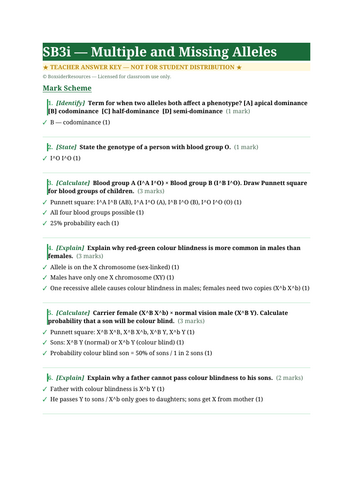 SB3i Multiple and Missing Alleles | Edexcel GCSE Biology Topic Mastery Pack