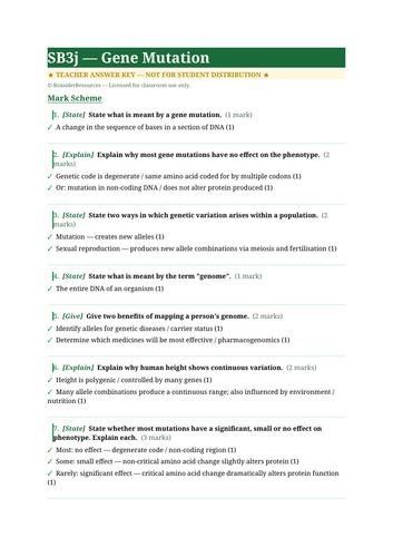 SB3j Gene Mutation | Edexcel GCSE Biology Topic Mastery Pack