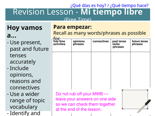 Spanish GCSE Revision: Writing Exam Practice - FREE TIME - EL TIEMPO ...