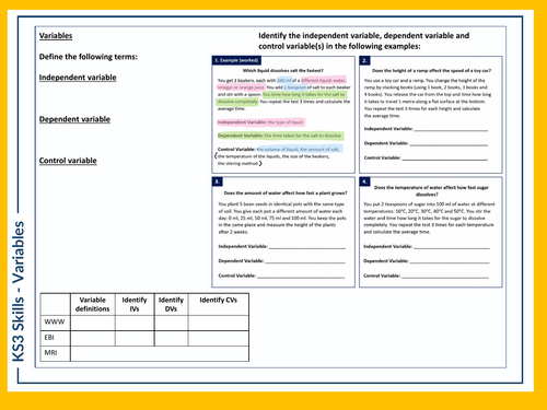 KS3 Science Skills Task - Variables