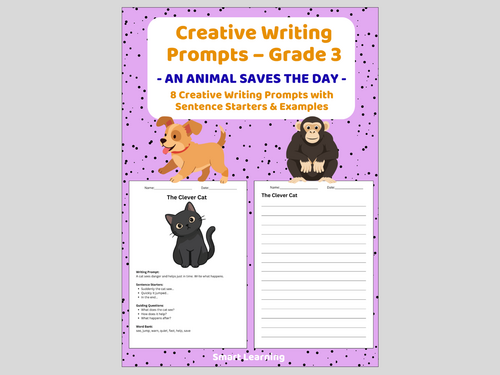 Creative Writing Prompts – Grade 3 | An Animal Saves the day Writing Activities