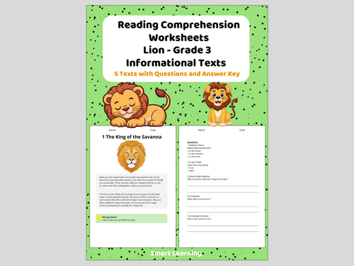 3rd Grade Reading Comprehension Lion– Informational Texts Animals