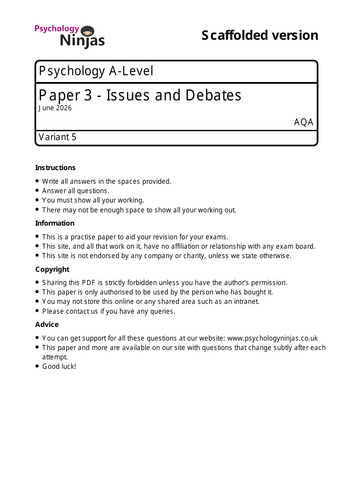 AQA Psychology Predicted Paper 2026 - Paper 3 - Issues and debates only ...