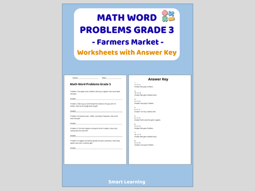 Math Word Problems for 3rd Grade – Farmers Market (30 Problems and Solutions)