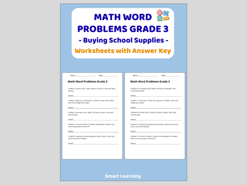 Math Word Problems for 3rd Grade – School Supplies (30 Problems and Solutions)
