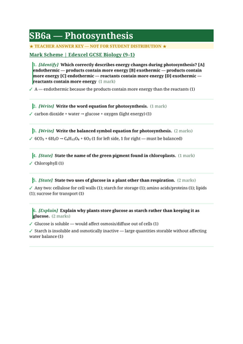 SB6a Photosynthesis | Edexcel GCSE Biology Topic Mastery Pack