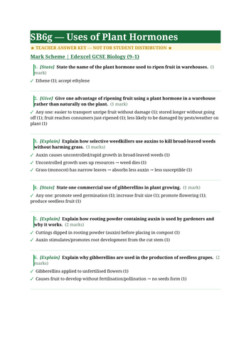 SB6g Uses of Plant Hormones | Edexcel GCSE Biology Topic Mastery Pack