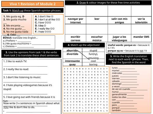 Viva 1 Module 2 Revision Worksheet / Knowledge Organiser