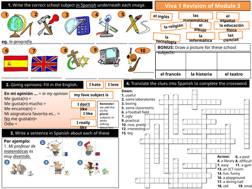 Viva 1 Module 3 Revision Worksheet / Knowledge Organiser
