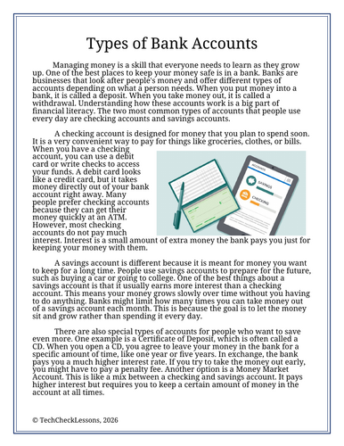 Financial Literacy: Bank Account Types - Reading Passage & Activity ...