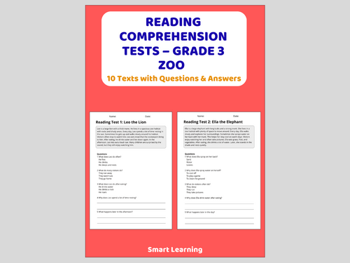Zoo Reading Comprehension 91����ts | Grade 3 Reading Assessments