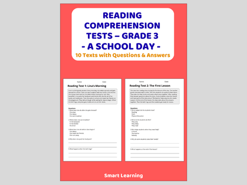 A School Day Reading Comprehension 91����ts | Grade 3 Reading Assessments