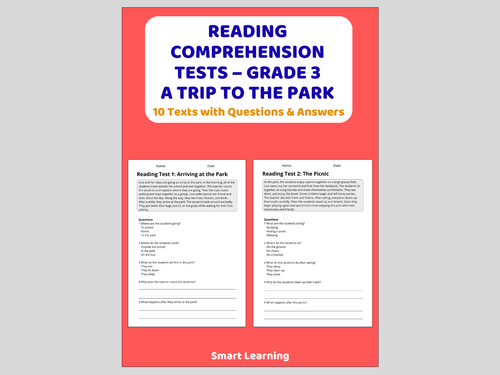 A Trip to the Park Reading Comprehension 91����ts | Grade 3 Reading Assessments