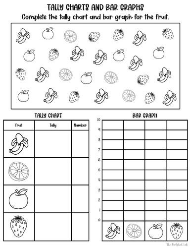 Data Handling/Statistics: Tally Charts and Bar Graphs Black and White ...