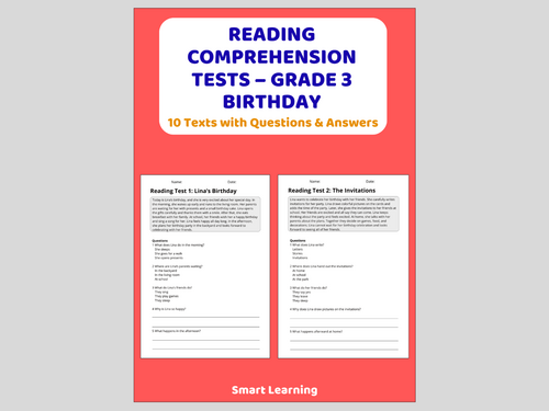 Birthday Reading Comprehension 91����ts | Grade 3 Reading Assessments