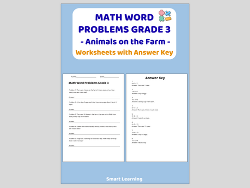 Math Word Problems for 3rd Grade – Farm Animals (30 Problems and Solutions)
