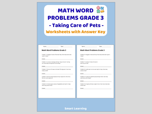 Math Word Problems for 3rd Grade – Pets (30 Problems and Solutions)