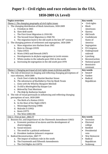 A Level (Edexcel) Paper 3: Civil rights and race relations in the USA ...