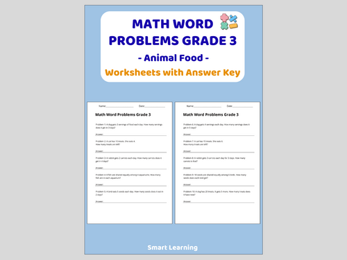 Math Word Problems for 3rd Grade – Animal Food (30 Problems and Solutions)