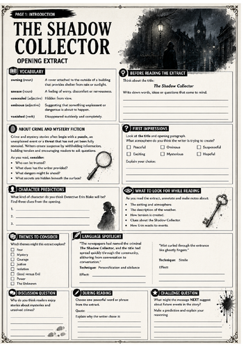 2026 The Shadow Collector – AQA English Language Paper 1 Crime & Mystery Resource Pack paper 1