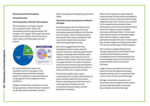 AQA C9: Chemistry of the Atmosphere Comprehension Booklet (Triple & Combined)