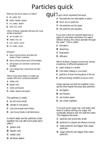 KS3 Particles & mixtures mini quizzes