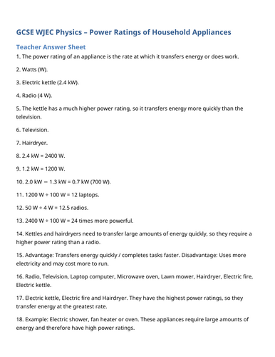 NEW WJEC (2026) GCSE Science - Power & Energy Transfer | Teaching Resources