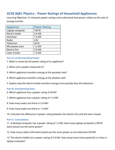 NEW WJEC (2026) GCSE Science - Power & Energy Transfer | Teaching Resources