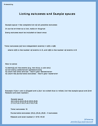 Listing outcomes and Sample spaces - GCSE Probability