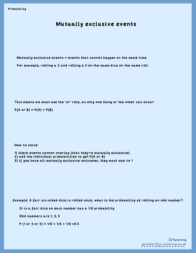 Mutually exclusive events - GCSE probability