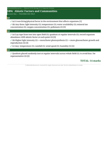 SB9c Abiotic Factors and Communities | Edexcel GCSE Biology Topic Mastery Pack