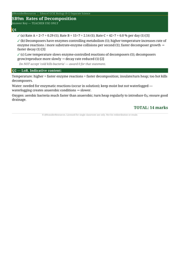 SB9m Rates of Decomposition | Edexcel GCSE Biology Topic Mastery Pack