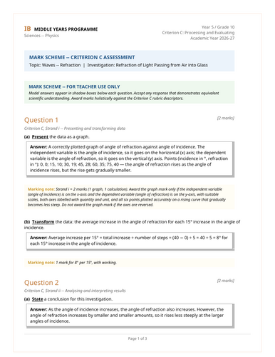 MYP Grade 10 Physics: 3 Criterion C Assessment Tasks - Waves - 2026 ...