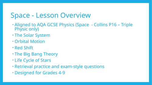AQA GCSE Physics - Space - Triple only - Revision Lesson & Exam ...