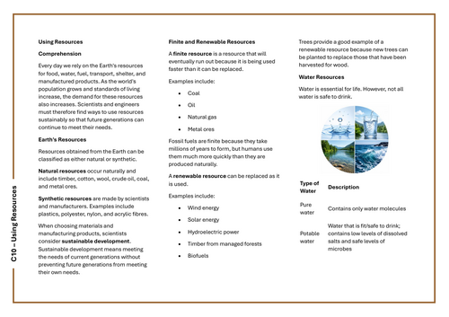 AQA C10: Using Resources Comprehension Booklet (Combined)