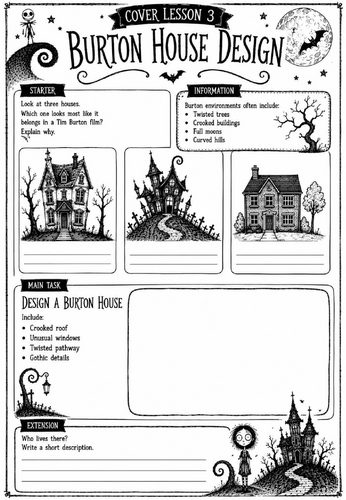 Tim Burton KS3 Art Cover Lesson | Burton House Design Drawing Activity