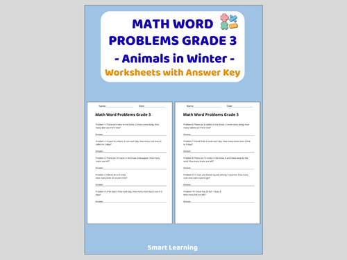 Math Word Problems for 3rd Grade – Animals in Winter (30 Problems and Solutions)